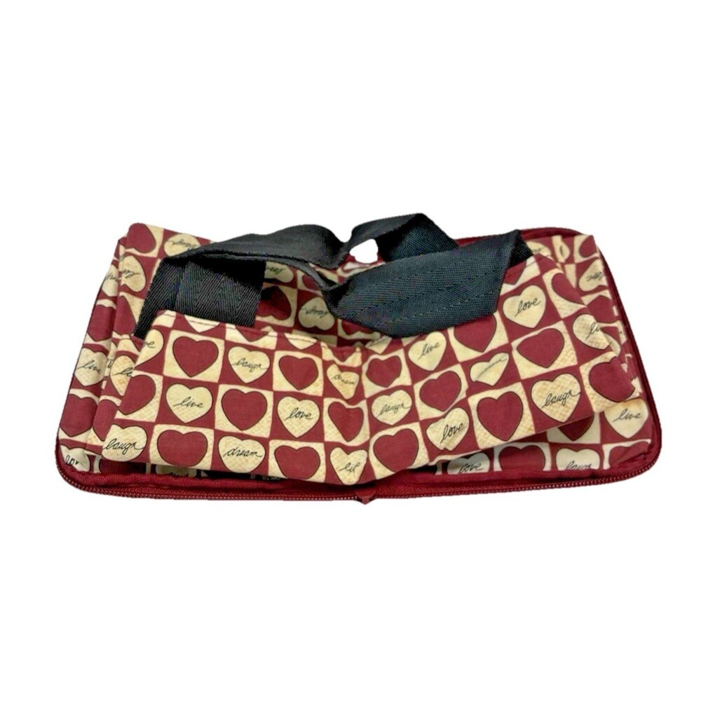 Vtg Brighton Reusable Shopping Canvas Tote Bag Foldable Medium Lined Red Heart